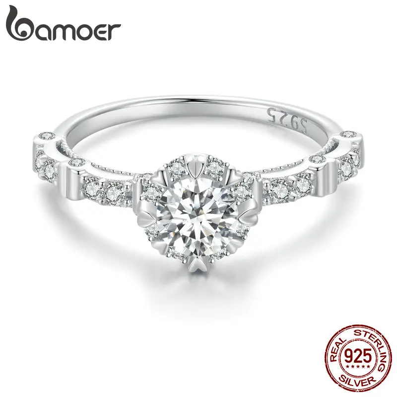 

Женское кольцо из стерлингового серебра 925 пробы Bamoer 0.5CT с 8 сердечками и когтями, обручальное ювелирное изделие, подарок MSR023