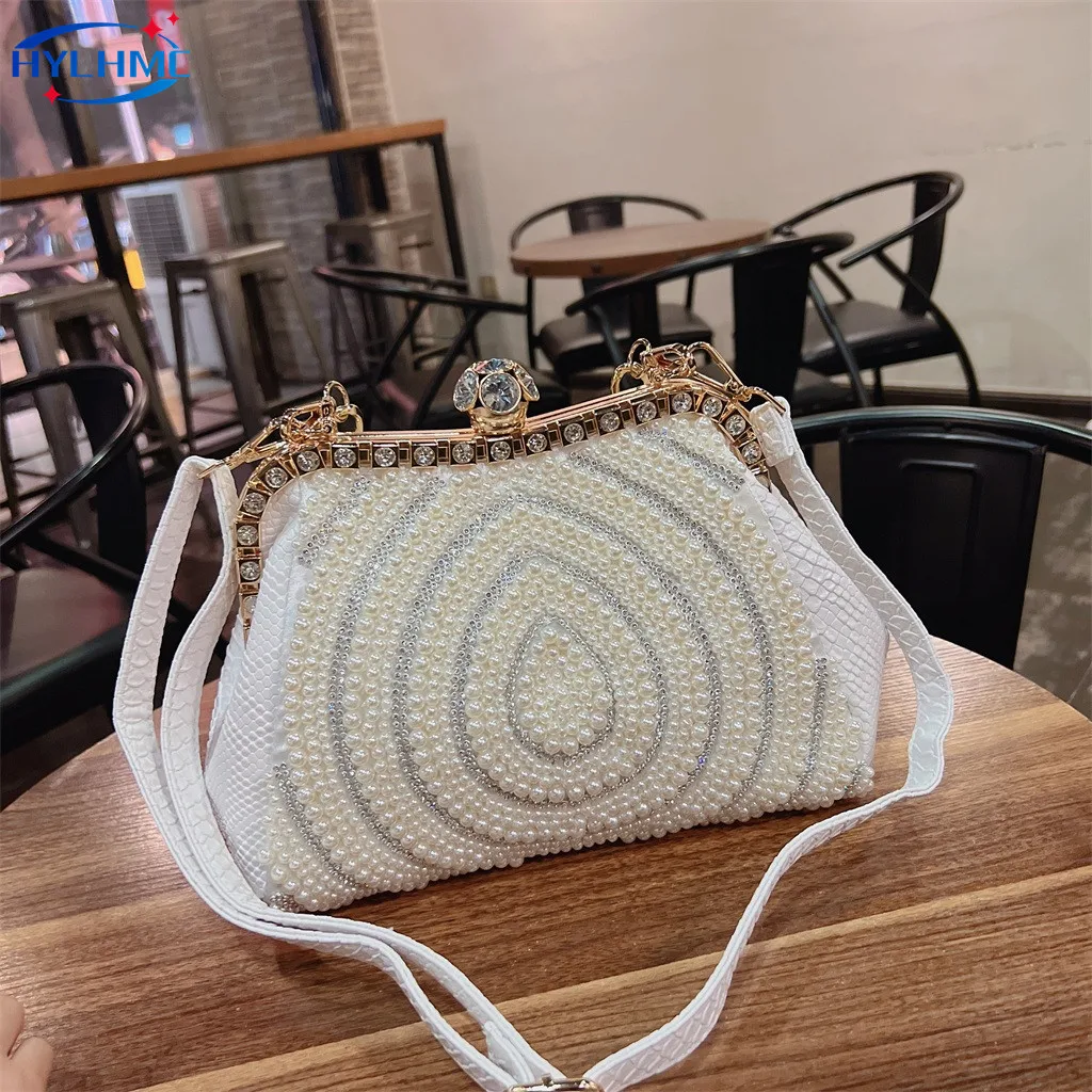 

Luxury Fashion Women Handbags 2023 New Lady Genuine Leather Crossbody Chain Bag Rhinestone Pearl Niche Design Shoulder Bags