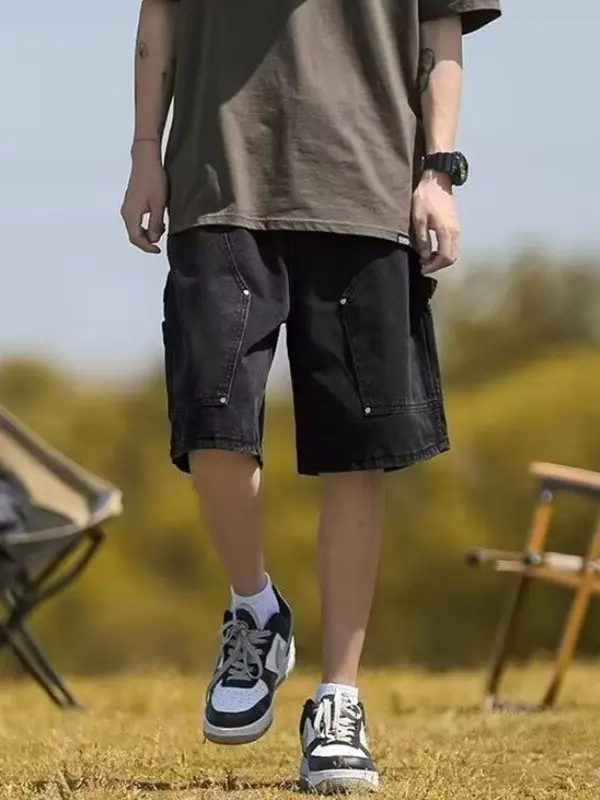 الرجعية الأمريكية Waed مستقيم الساق الدنيم orts الرجال الصيف العصرية الهيب هوب الشارع فضفاض واسعة الساق خمسة orts لباس غير رسمي #3