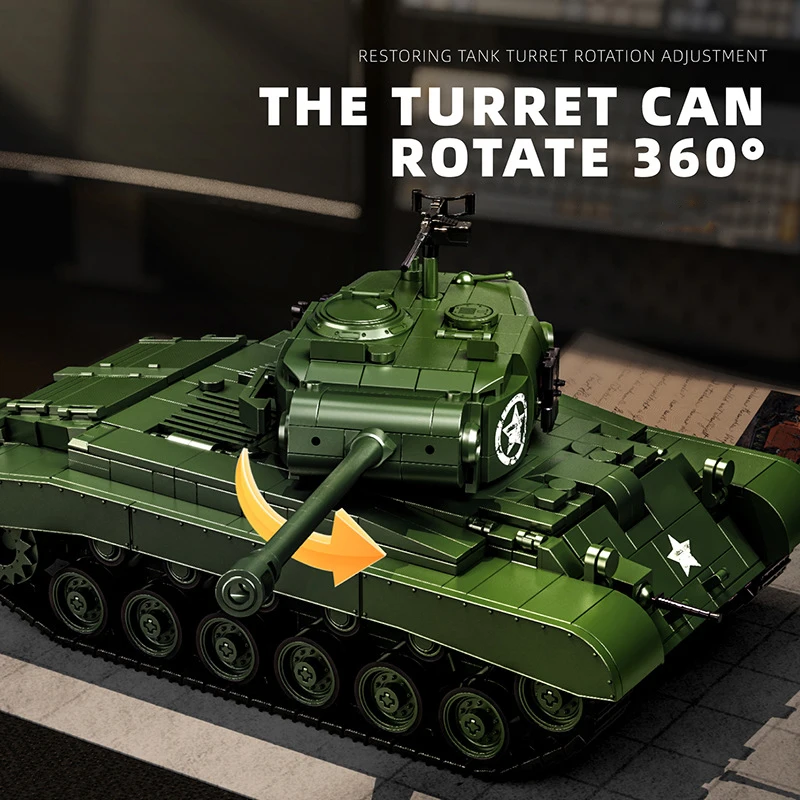 MOC WWII US M4 Sherman รถถังกลาง Building Blocks ชุด-M26 Pershing หลัก Battle Heavy Tank ทหารรุ่นอิฐของเล่นเด็กของขวัญ