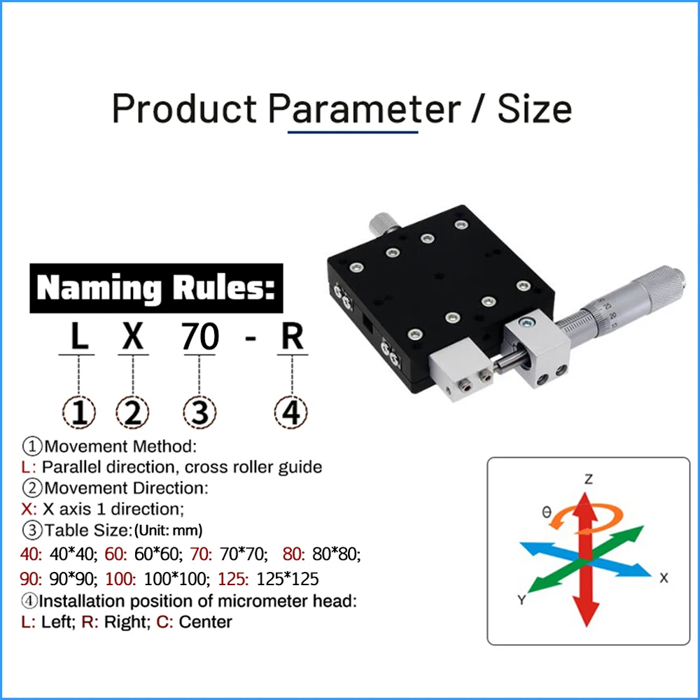 X Axis Knob Micrometer Sliding Stage Platform Manual Displacement Sliding Table LX70-L/LX80/LX90-L/LX100-L/LX125-L Guide Rail