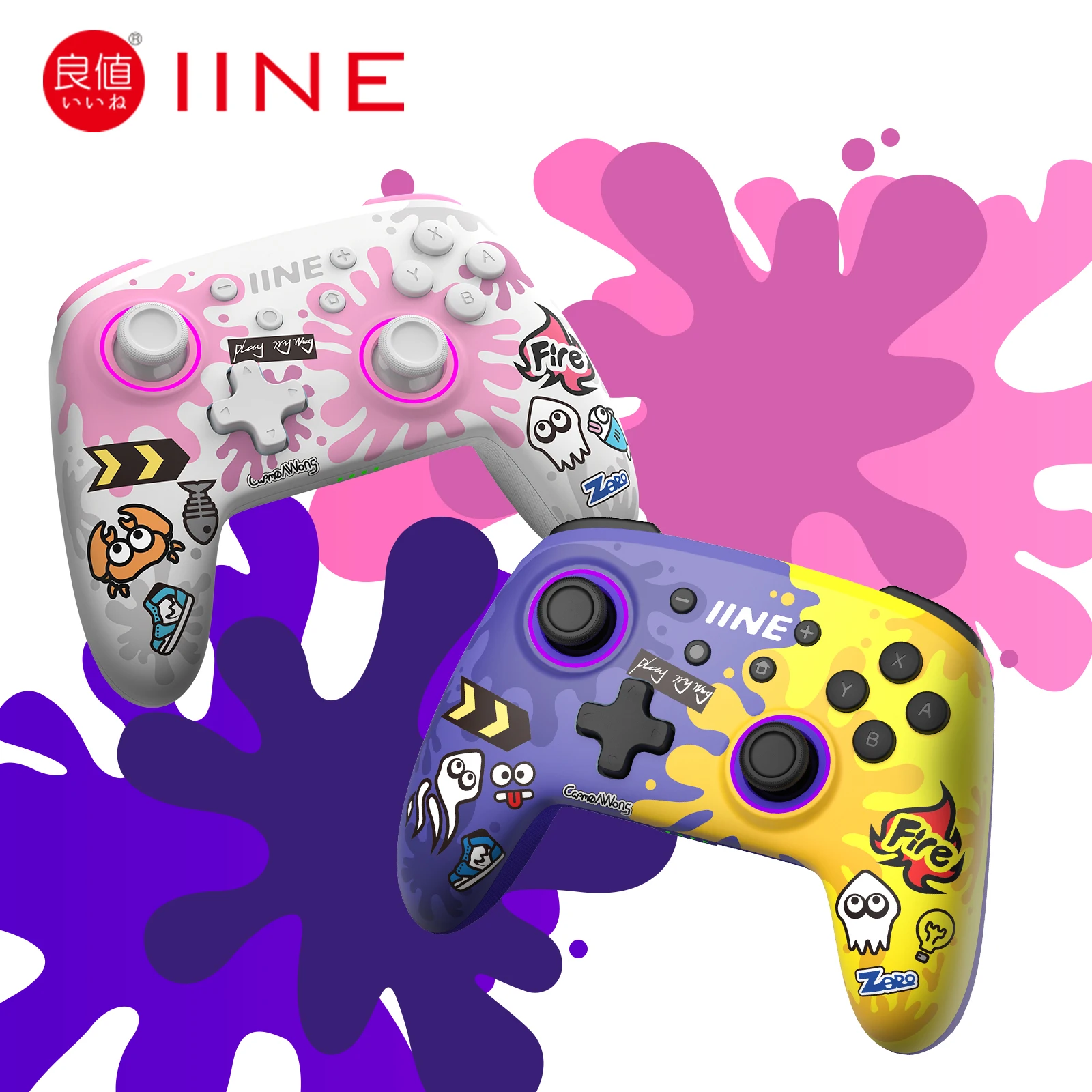 

IINE Splatoon Exclusive Wireless Controller Wake Up Support NFC Amiibo Compatible for Switch/Switch lite/Switch OLED gamepad