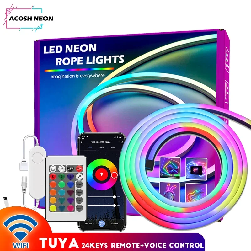 Smartlife Neon Rope Lights Work with Alexa 10M/32.8ft RGB Neon Strip Lighting With Music Sync Color Changing Gaming Lights