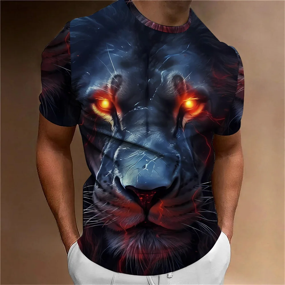 

24 new summer crewneck short sleeve men's T-shirt, 3D graphic T-shirt, abstract, Lion, hip hop, fitness, street, men's clothing