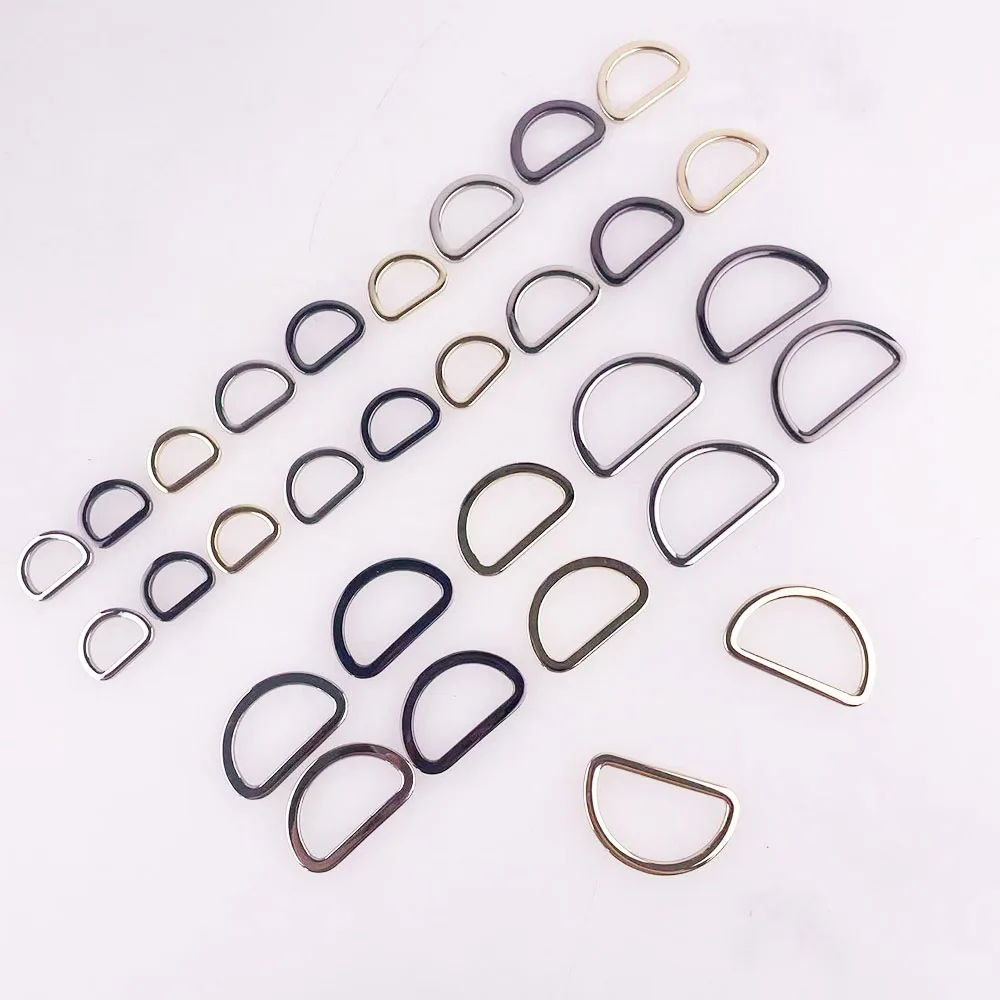 

50 шт. металлических D-образных колец 16-38 мм для ремней сумок, петель, пряжек, соединителей для тесьмы, кожаных крючков, фурнитуры для рукоделия