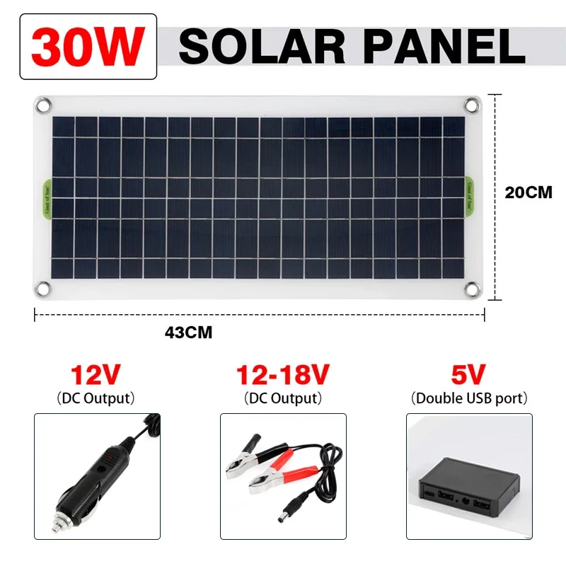 220V Solar Power System 30W Solar Panel Battery Charger 1000W 220W Inverter USB Kit Complete Controller 220V Home Grid Camping