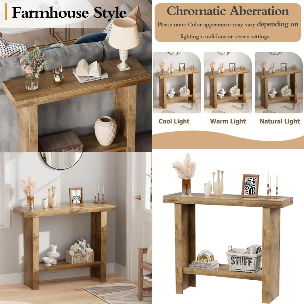 

Узкий консольный стол в деревенском стиле с местом для хранения для прихожей, за диваном и в коридоре