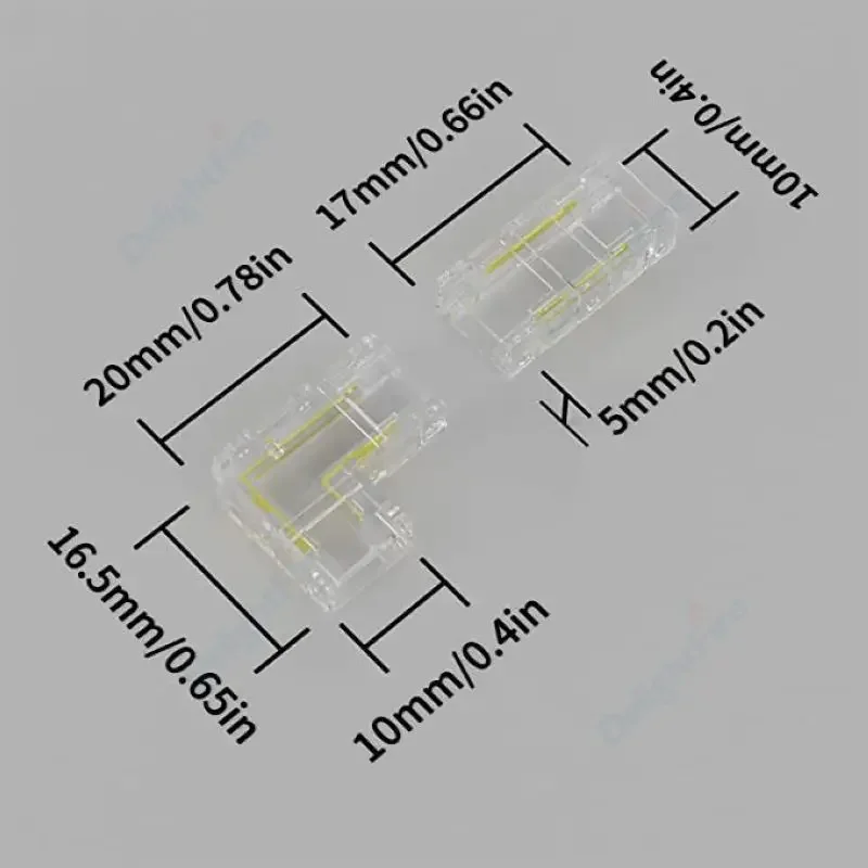 COB LED 와이어 커넥터, 솔더리스 미니 버클 연결, FCOB RGB CCT LED 스트립 조명용, 어두운 영역 커넥터 없음, 10mm, 3 핀