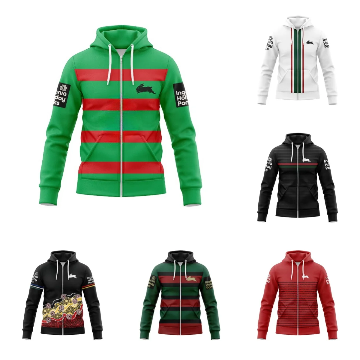 

Zip Hoodie South Sydney Rabbitohs 2024 home jersey for men(Custom name and number )