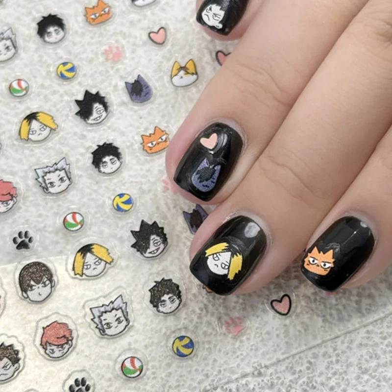 

Tobio Kageyama Shoyo Hinata Kozume Kenma Nail Stickers Cute Chibi Head Heart Nail Art Accessories Decals Volleyball Kawaii