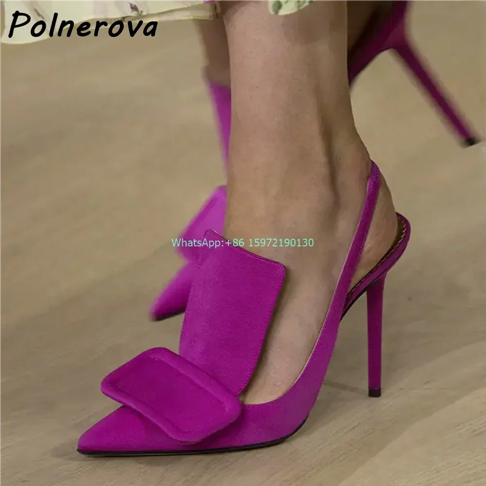 

Solid Slingback Runway Shoes Pointy Toe Thin Heels Slip On Elastic Band Shoes Black Women's Sexy Fashion Party Stiletto Shoes