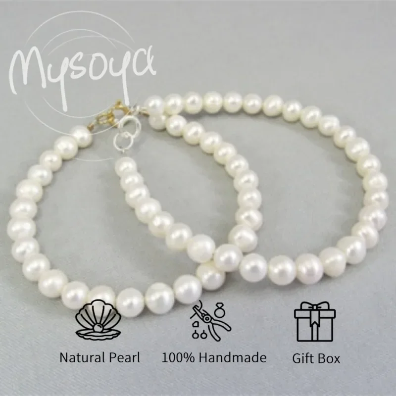 

MYSOYA White Freshwater Pearl Bracelet 6-7mm With Gift Box For Him/Her Birthday/Wedding/Christmas/New Year/Valentine's Day Gift