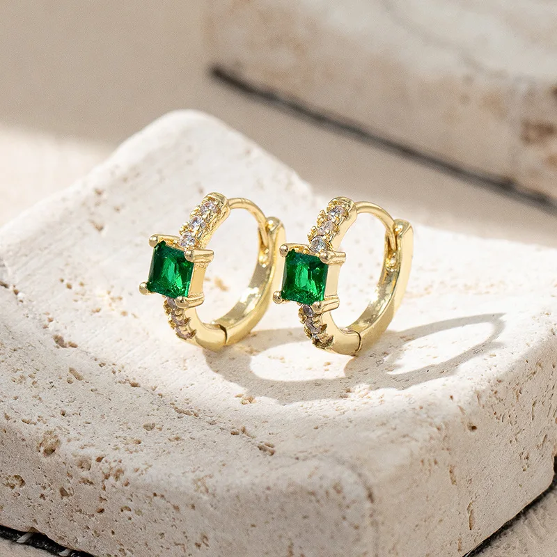 Delicate Emerald Earrings for Women Gold Plated Hoop Earring AAA Zircon Crystal Inlaid Earring Party Birthday Christmas Gift