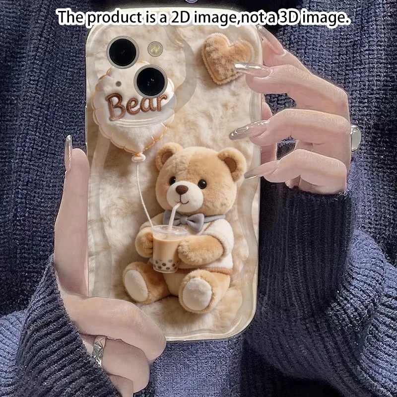 2D Image Phone Case For iPhone 17 16 15 14 13 12 11 Pro Max 16 Plus 16E 17E With Cute Bear 2D Print Design Cover Not 3D Pattern