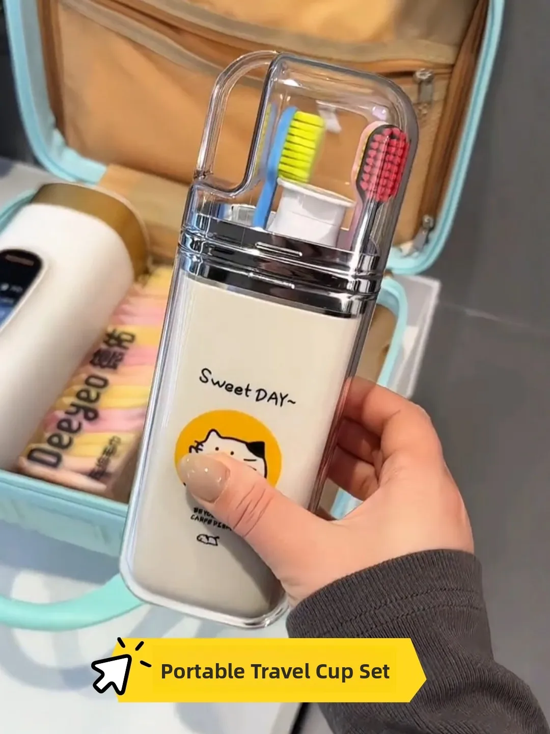 

Портативный водонепроницаемый набор для путешествий: стакан для зубной щетки, стакан для полоскания рта, коробка для хранения (комплект из трех предметов) для детей и студентов, для общежития