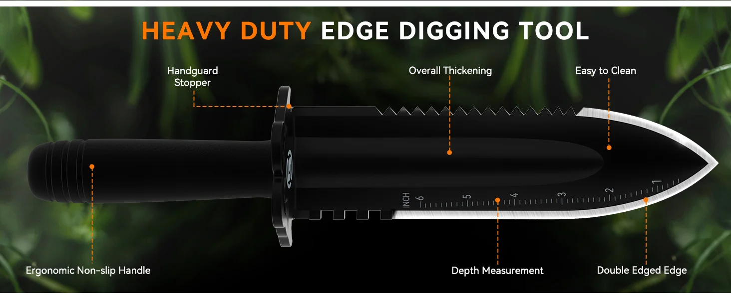 【SUNPOW】Durable Garden Trowel with Carry Bag - Small Trowel with Double Serrated Edge, Digging Blade for Gardening & Camping, with Measurement Scale