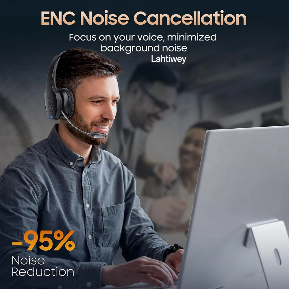 Trucker Bluetooth Headset, Wireless Headset with Mic, Bluetooth Headsets with Dual Noise Cancelling Microphone & Mute Button