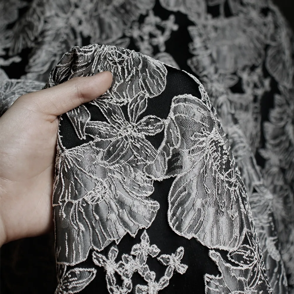 

Flower Line Jacquard Texture Fabric Creative 3D Relief Texture Embroidery Silhouette Dress Designer Fabric