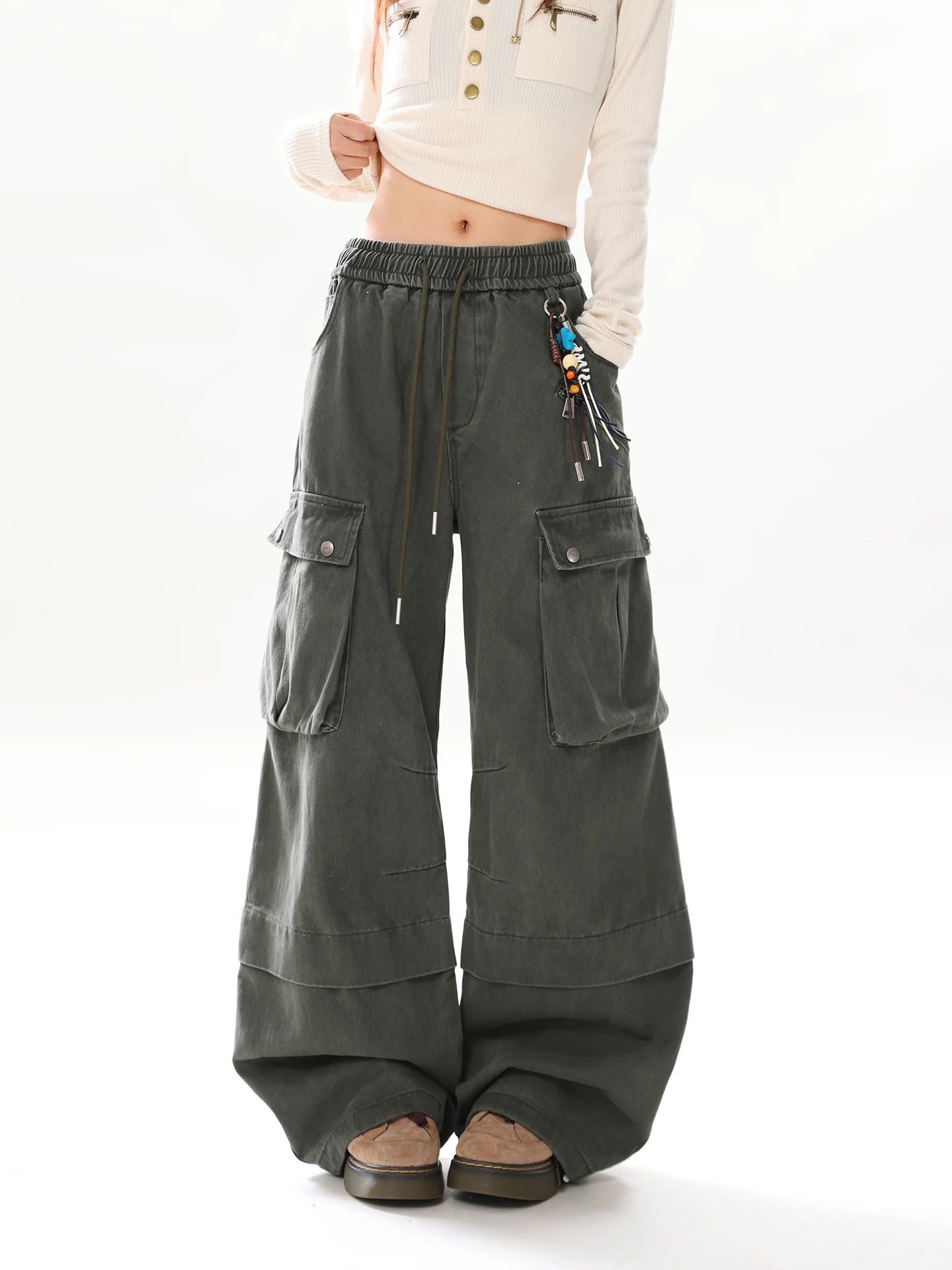 

AONW2026 Винтажные американские свободные повседневные брюки для женщин, широкие, с множеством карманов, удобные хлопковые брюки для весны и осени