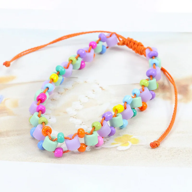 Boho Women Glass Beads Woven Anklet Beaded Bracelet On The Leg Beach Barefoot Foot Jewelry Handmade Rope Thread Weaving Braid