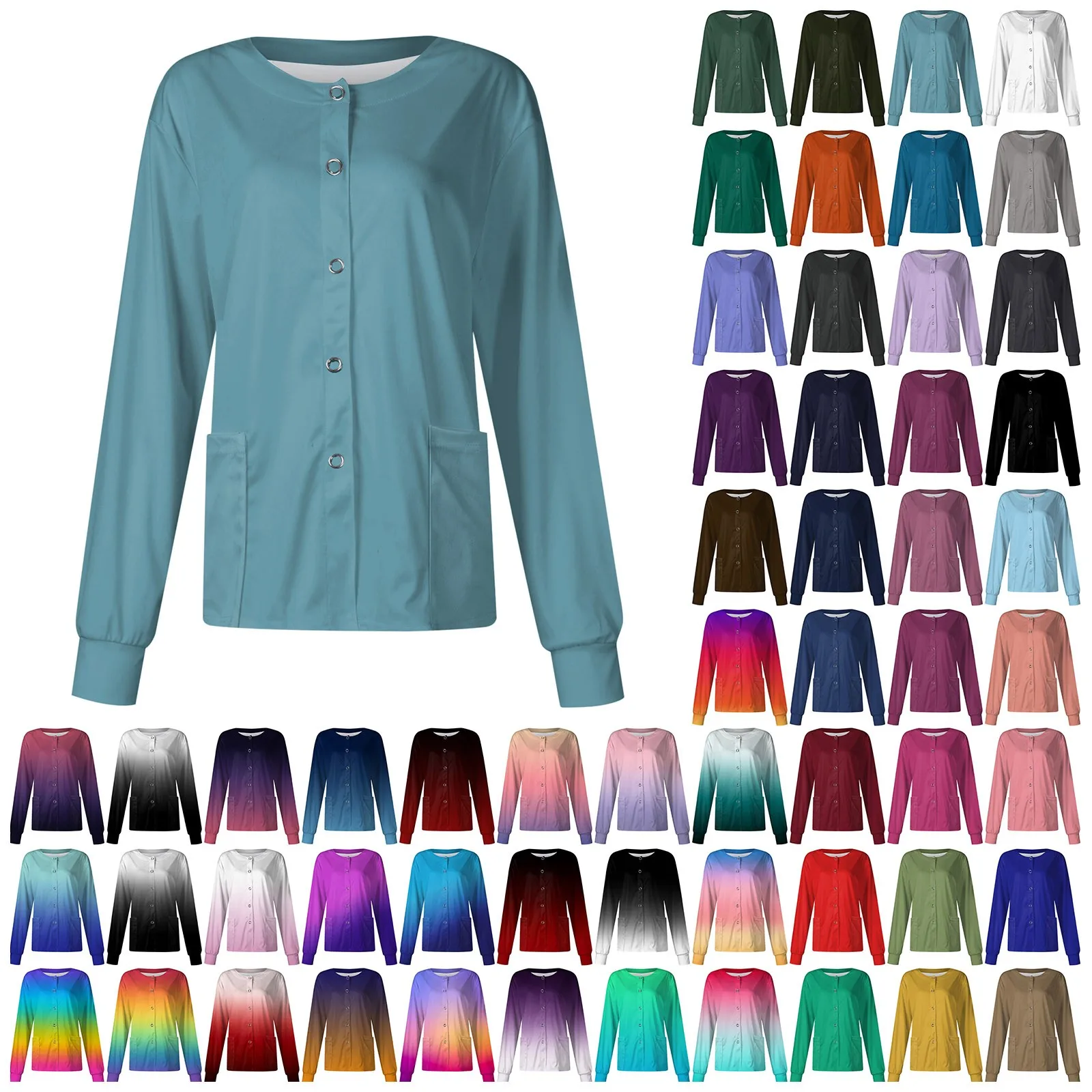 Nurse Uniform Women Gradient Scrubs Tops Uniforms Long Sleeve Pockets Medical Nurses Uniformes Blouse Nursing Clothes Shirts