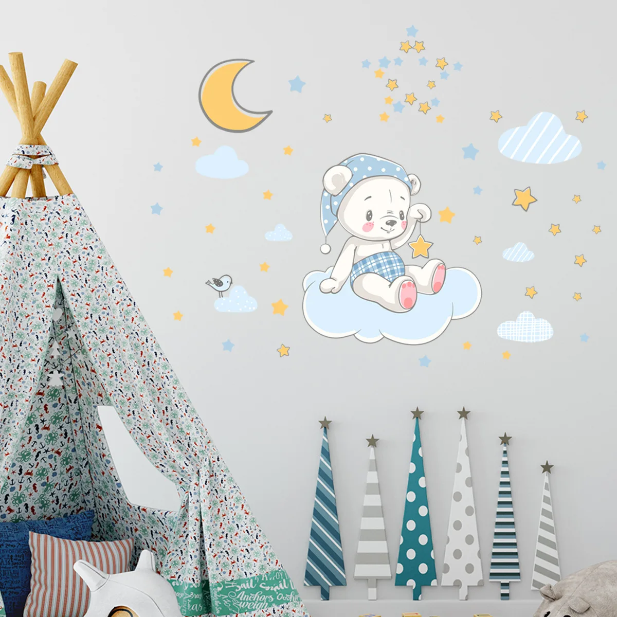 30*30cm Wall Sticker Luminous Star Cartoon Wall Sticker Bear Moon Self Stick Luminous Decal  Mural Wall Sticker Wallpaper Yg202