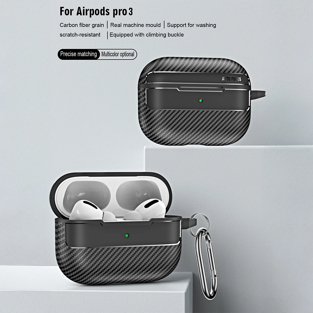 For Airpods Pro 3 Case Business Carbon Fiber Earphone Cover For Apple AirPods 4 Protective Cover Pro 2 Case Funda with Hook - view 2