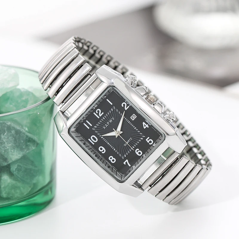 Męski zegarek kwadratowy Elastyczna opaska Pojedynczy kalendarz Casual Fashion Arabski cyfrowy zegarek kwarcowy Wszechstronny zegarek