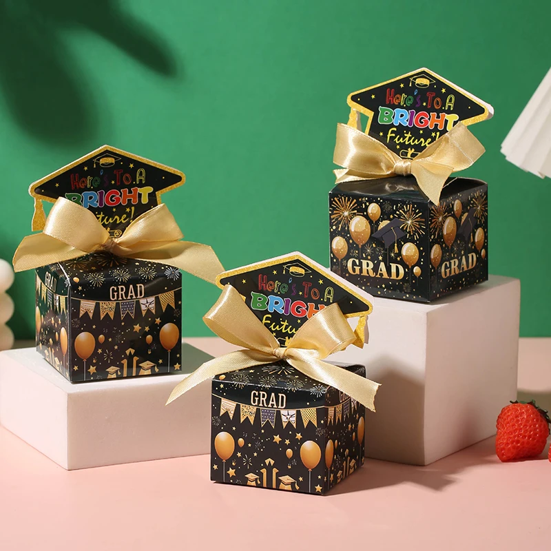 10/20Pcs Bachelor Hat Paper Candy Box Grad Graduation Baking