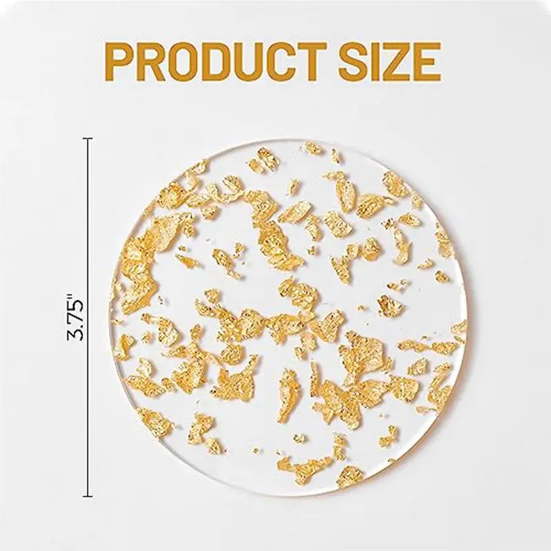 6 Pcs Gold Foil Acrylic Coasters with Holder,Coaster Set for Tabletop Protection Bar Home Kitchen Decor &LICG