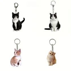 Cute Cat Key Chains Lovely Black White Cat Acrylic Pendant Children Funny Keychains Girl's Schoolbag Ornament