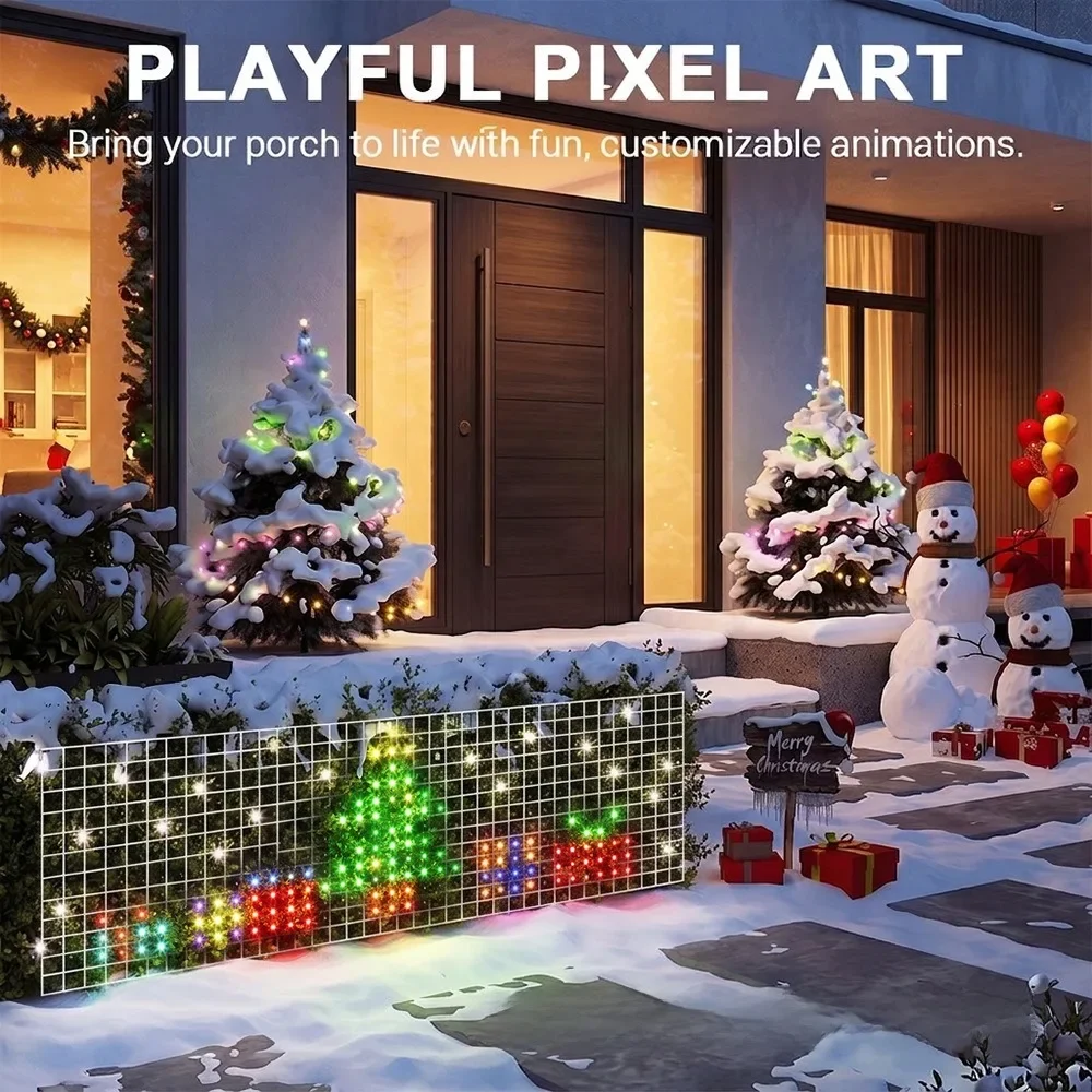 Smart Christmas Curtain Lights APP DIY Custom Pattern RGB LED Light for Holiday Birthday Party Xmas House Window Garden Decor