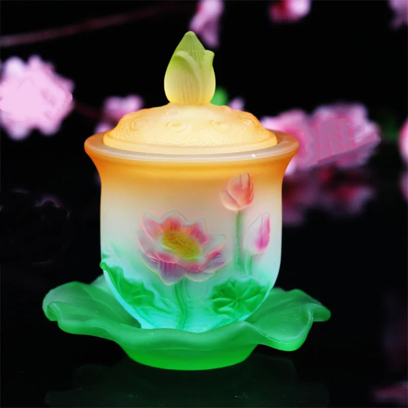Buddha Ornament Lotus Water Supply Cup Glass Bowl Crystal Holy Water Cup Creativ