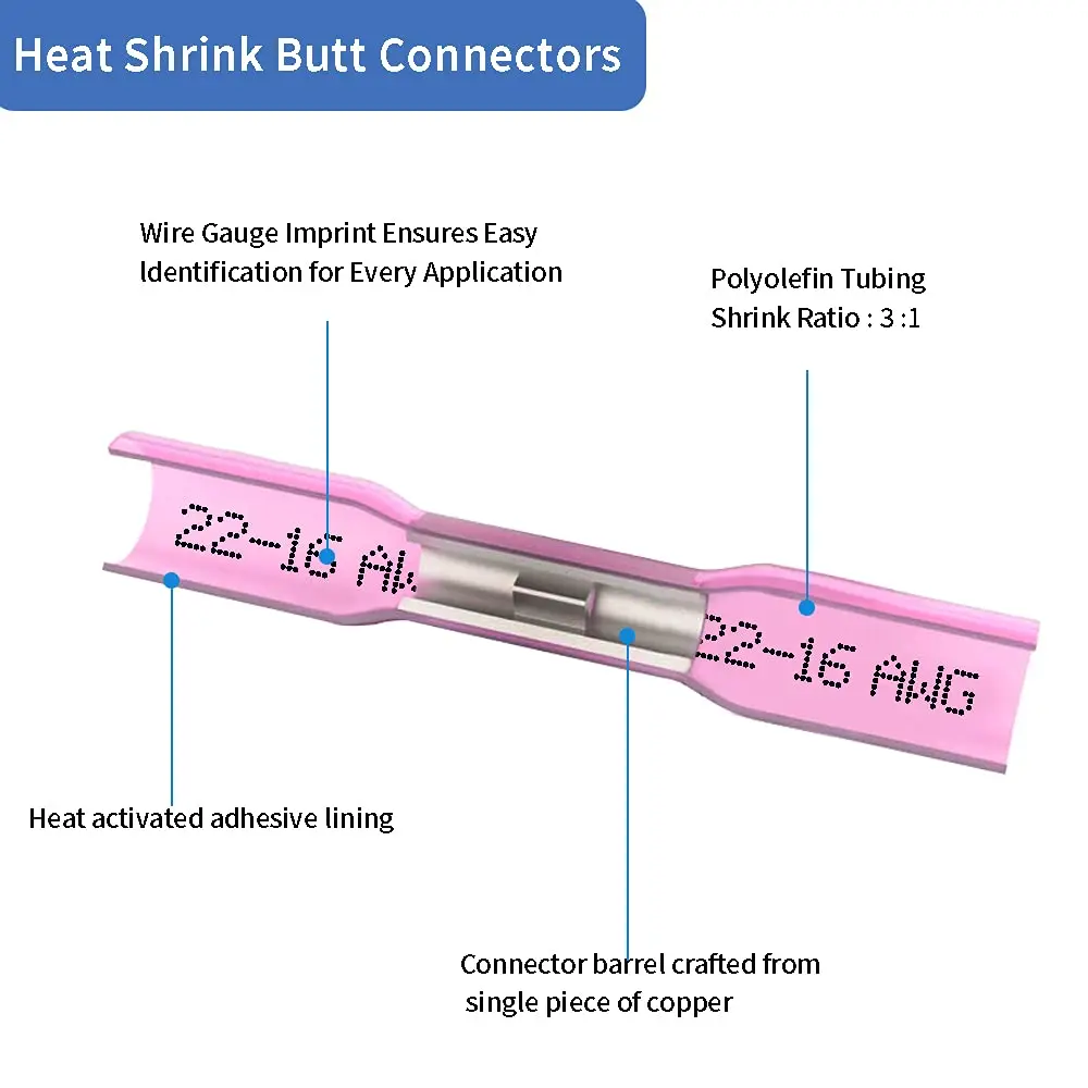 Heat Shrink Butt Connectors Waterproof Electrical Crimp Splice Terminal for Auto Repair, Insulated Marine Grade Connector