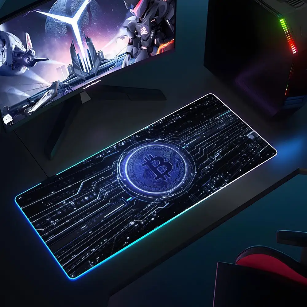 Imagem -06 - Anti-skid Mouse Pad Rgb Luminous Bitcoin Logo Grande Mesa Pad Criptografado Super Grande 700x400 mm