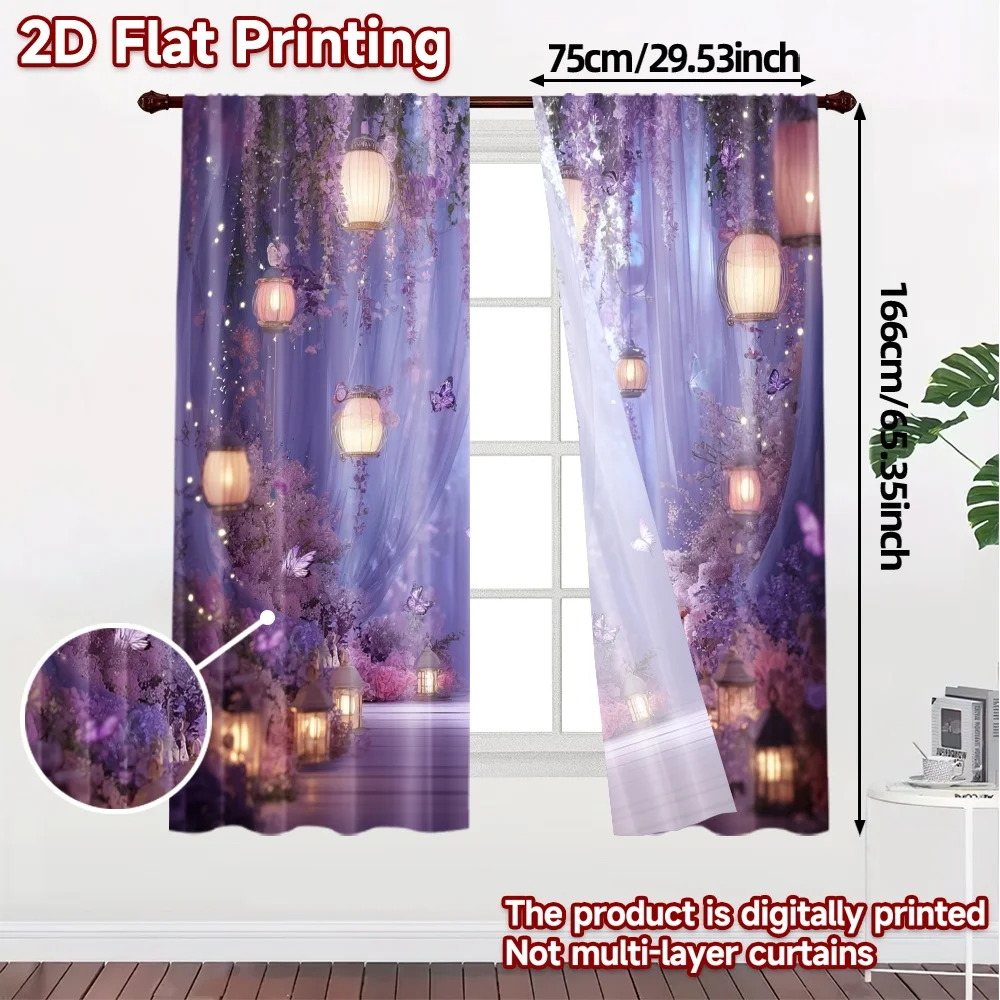 2pcs, 2D FLAT PRINTING Curtains (Without Rod) Enchanted Garden Modern Curtains&Window Treatment Yarn Curtains Home Decor Use for