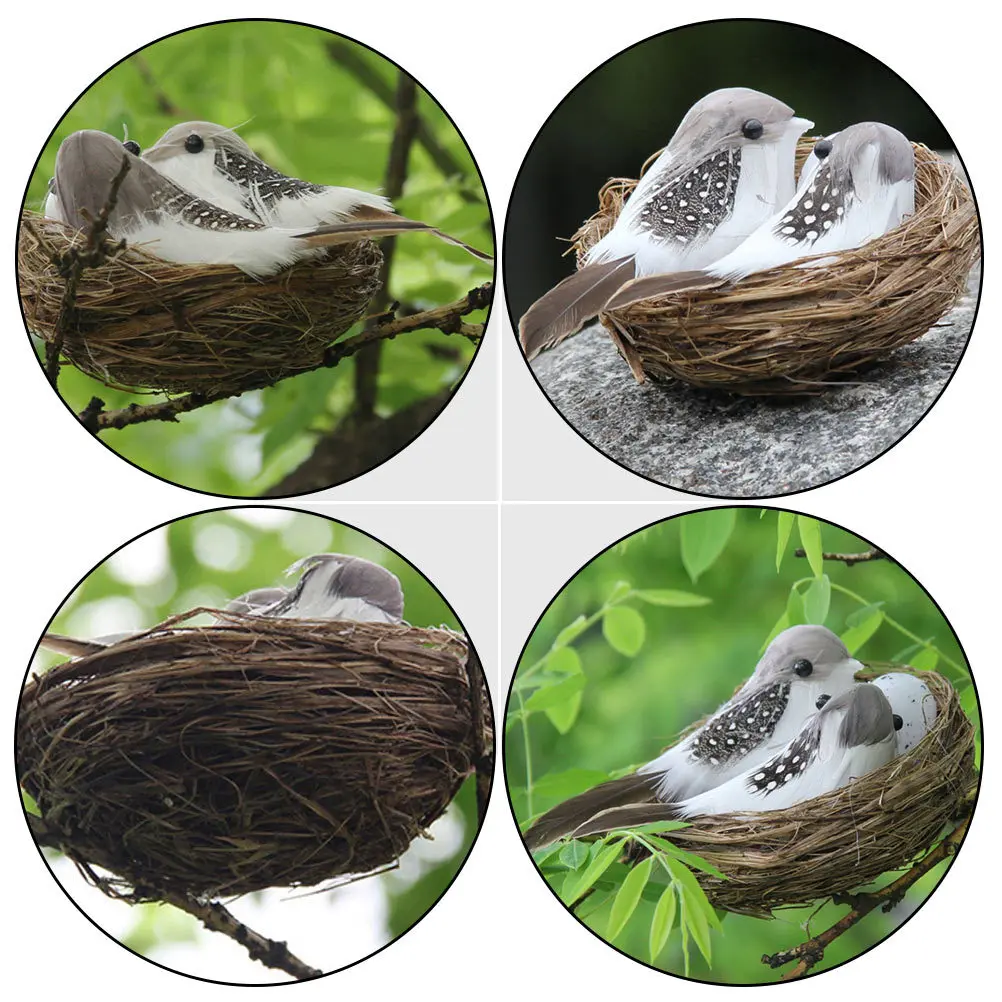 

3Sets Birds Nest Decoration Set Lifelike Fake Birds Nest for Garden Home Decor Green Plant Ornament Easter Display Props