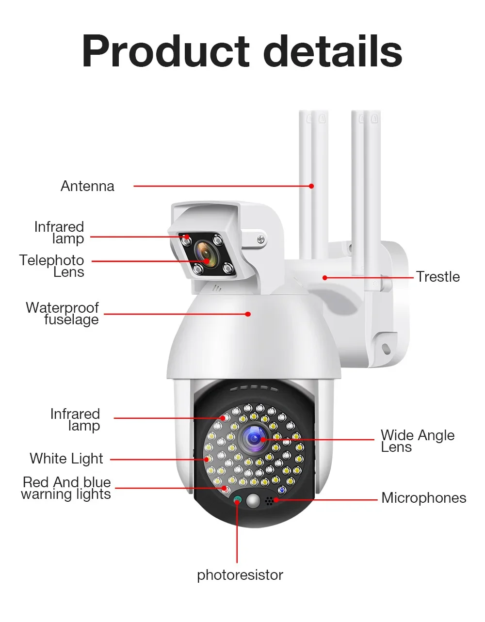 1080P PTZ Wireless Surveillance Camera WiFi IP Camera Outdoor Waterproof Security Camera Dual Lens CCTV 29 LED Night Vision