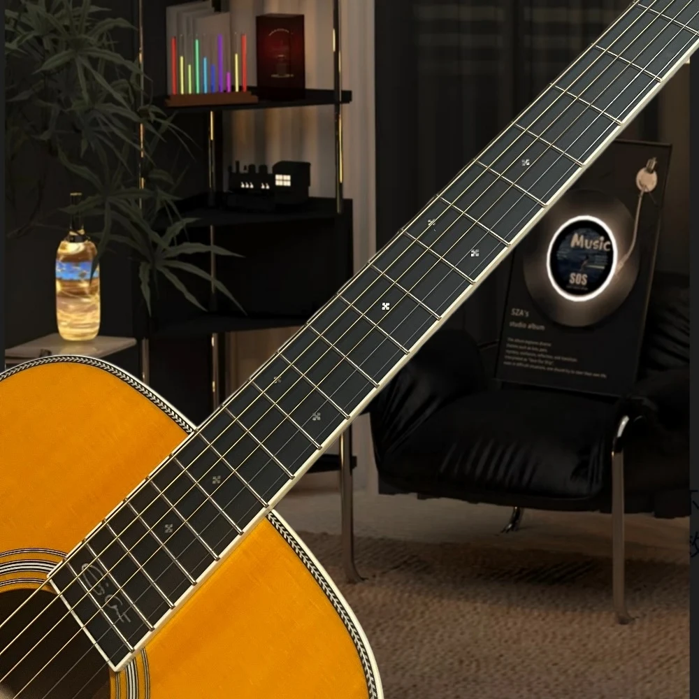 Handmade Yellow Acoustic Guitar with 6 Strings and Guard Plate, Spruce Top Nut Suitable for Beginners and Professionals view 4