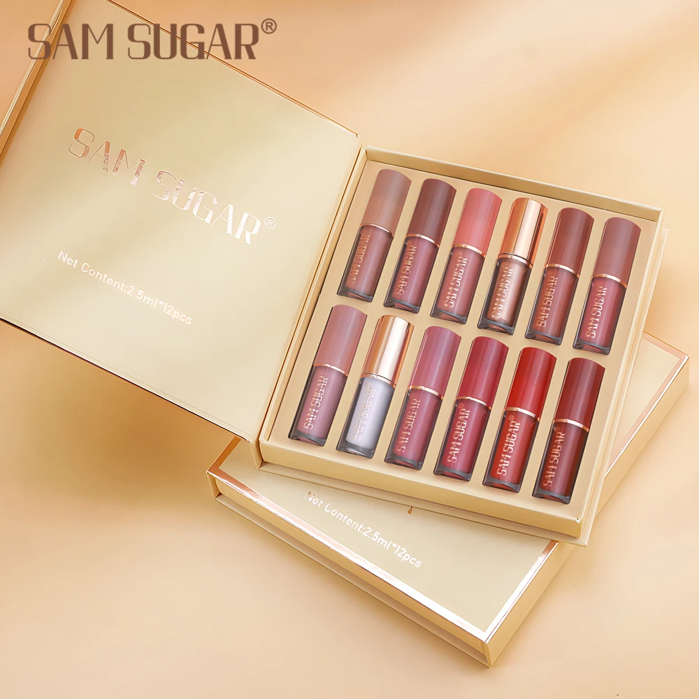 SAM SUGAR 12-color book lip gloss set matte velvet non-stick lip glaze lipstick