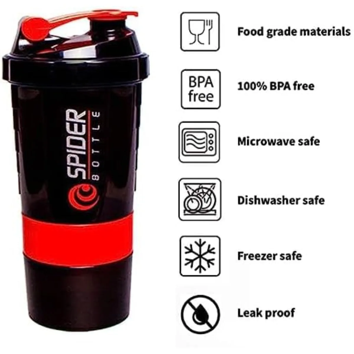 16 Oz Protein Shaker Bottle  Leak Proof Shake Bottle for Protein Mixer Non Slip 3 Layer Twist Off 3oz Cups with Pill Tray - view 3