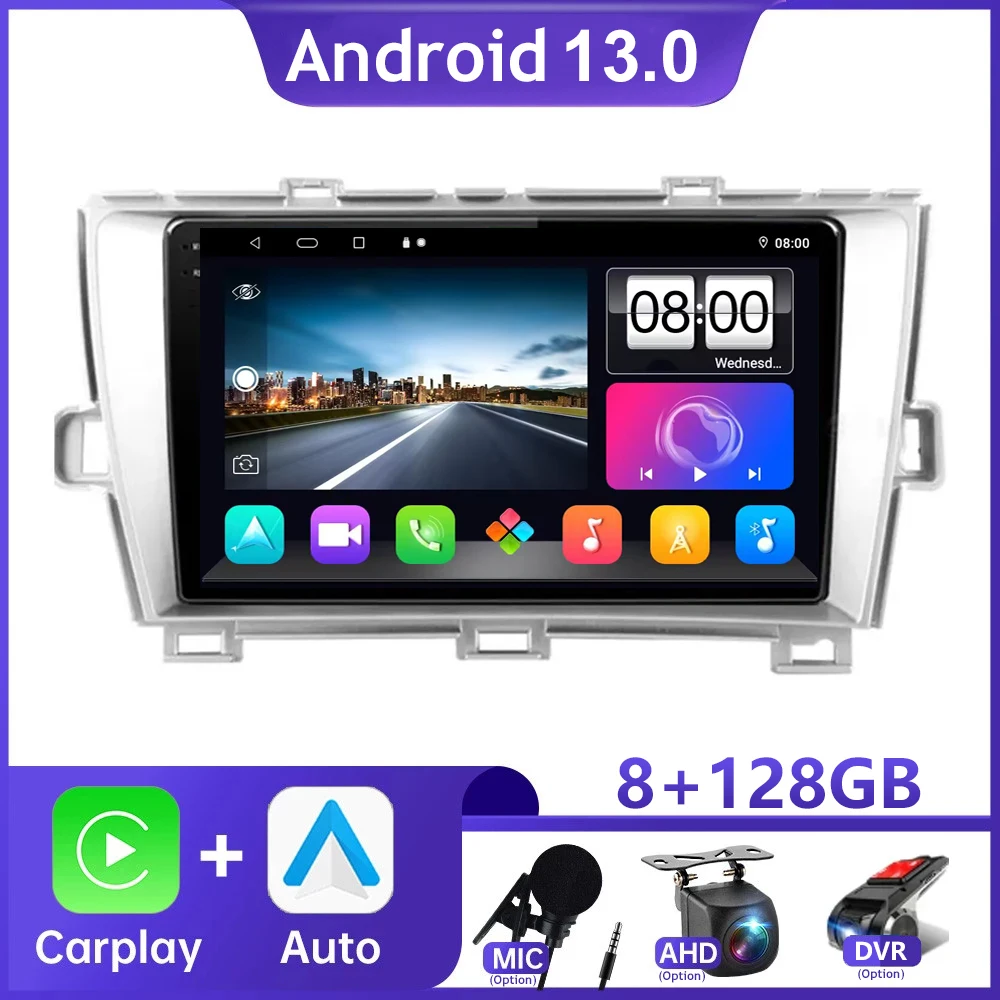 Radio Multimedia con GPS para coche, reproductor con Android, CarPlay inalámbrico, 2Din, DSP, para Toyota Puris 2009, 2010, 2011, 2012, 2013