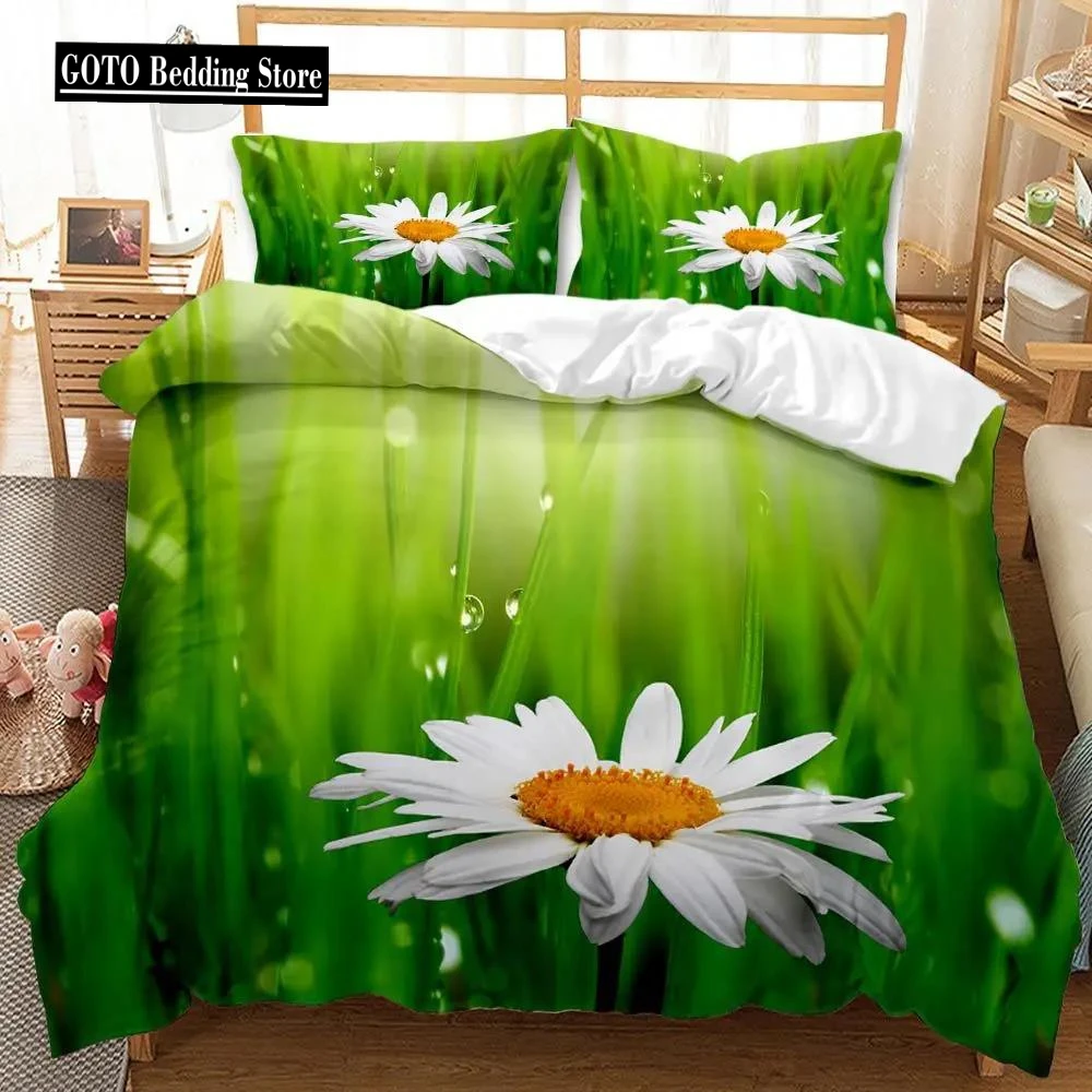 

Plants Flowers Sunflower Beddings Single Twin Full King Size Bedlinen Winter Duvet Cover Set Bedclothes Green Bed Set Queen Size