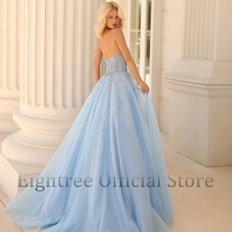 Eightree Elegant A-Line Prom Dresses Strapless Tulle Beadings Evening Dress Saudi Arabia Cocktail Party Ball Gowns Customzied