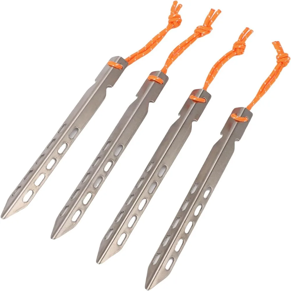 4PCS Ti Alloy Material V-Shaped Tent Pegs V-Shaped Design 10X10X160mm Camping Tent Nails Ultralight Tent Pegs For Hiking