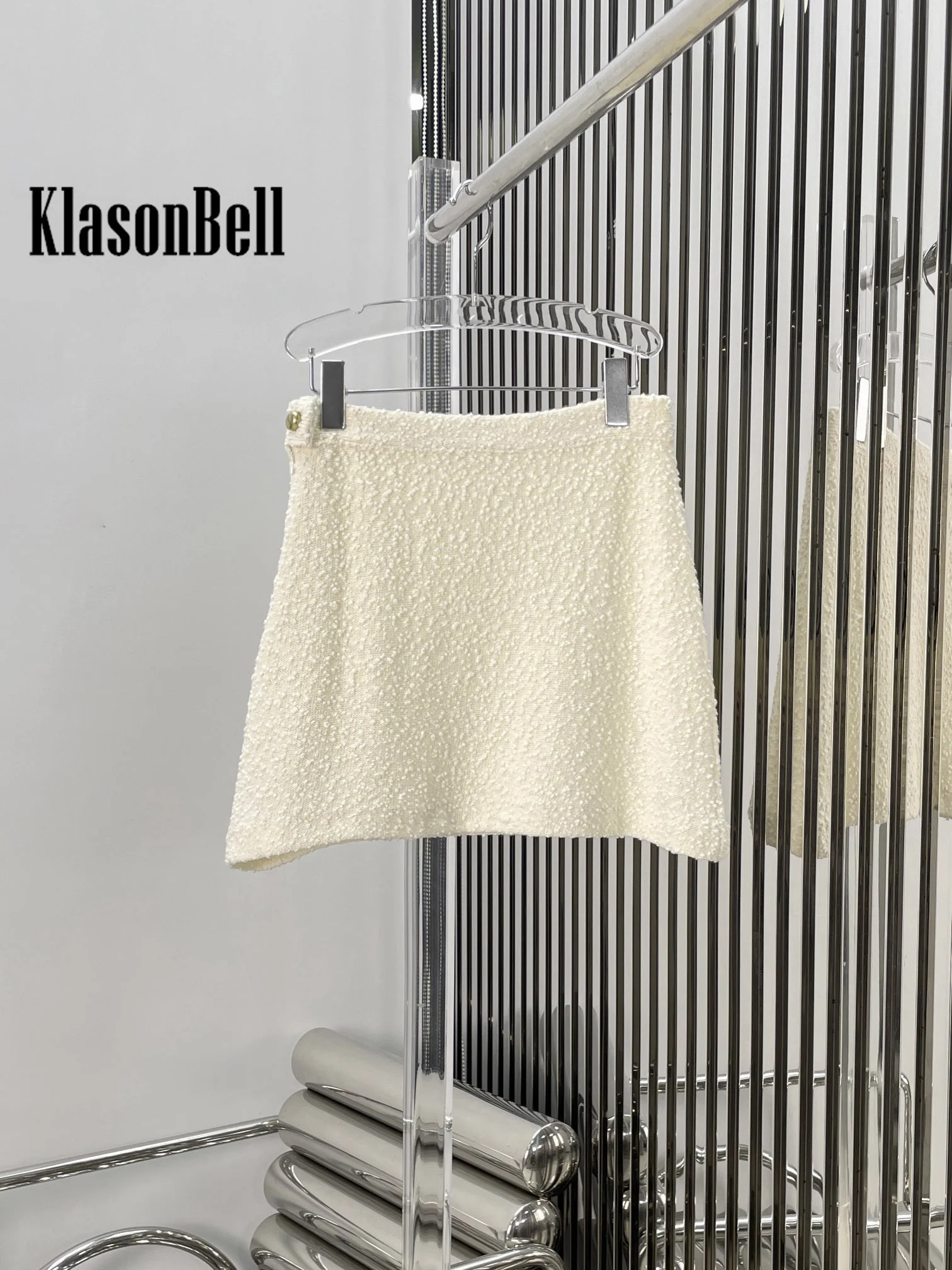 8.15 Klasonbell Women O-Neck Metal Button Pocket Decoration Wool Blend Knit Cardigan Or A-Line Skirt  Temperament Sweet Set