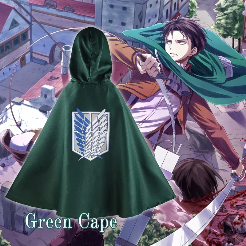 Anime Attack on Titan Cosplay Levi Ackerman The Scouting Legion Wings of Liberty Green Black Cloak Necklace Props Hooded Cape MN