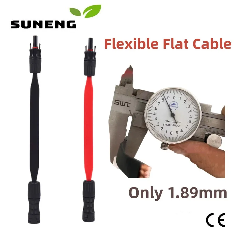 Shipping Free Flexible Flat Extension Cable 40cm 4mm2 6mm2 Red/Black Coaxial Solar Cable with 1000V Connector Pass Window  Door