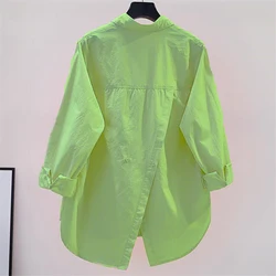 Irregular Back Split OL Casual Elegant All-Match Loose Shirts And Blouses Trend Women Solid Button Pocket Shirt Youthful Clothes