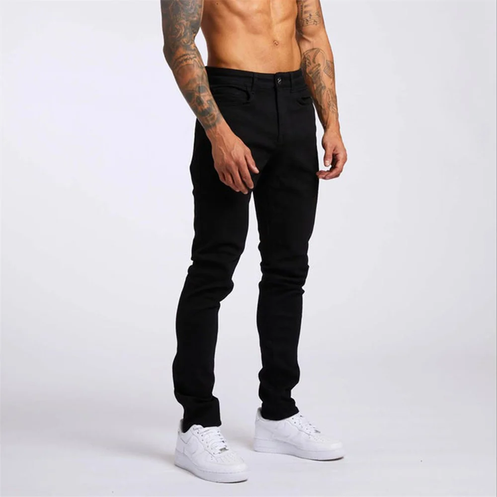 Nouveau Streetwear hommes Stretch jean décontracté haut de gamme couleur unie coupe ajustée pantalon moulant mode sport Jogging Harajuku pantalon